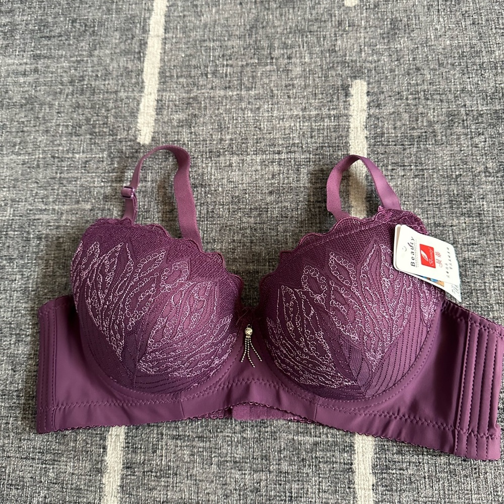 Wander Beauty Purple Lace Bras with Underwire and Embroidery